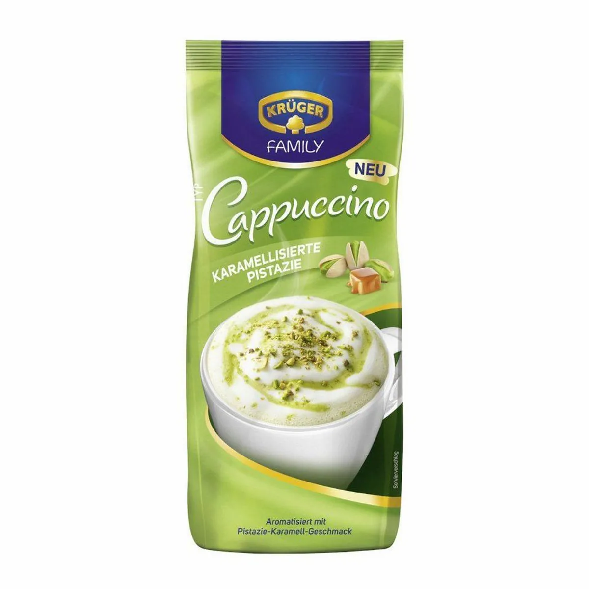 Krüger Family Cappuccino Pistazie, cremig und aromatisch — ideal für Genussmomente