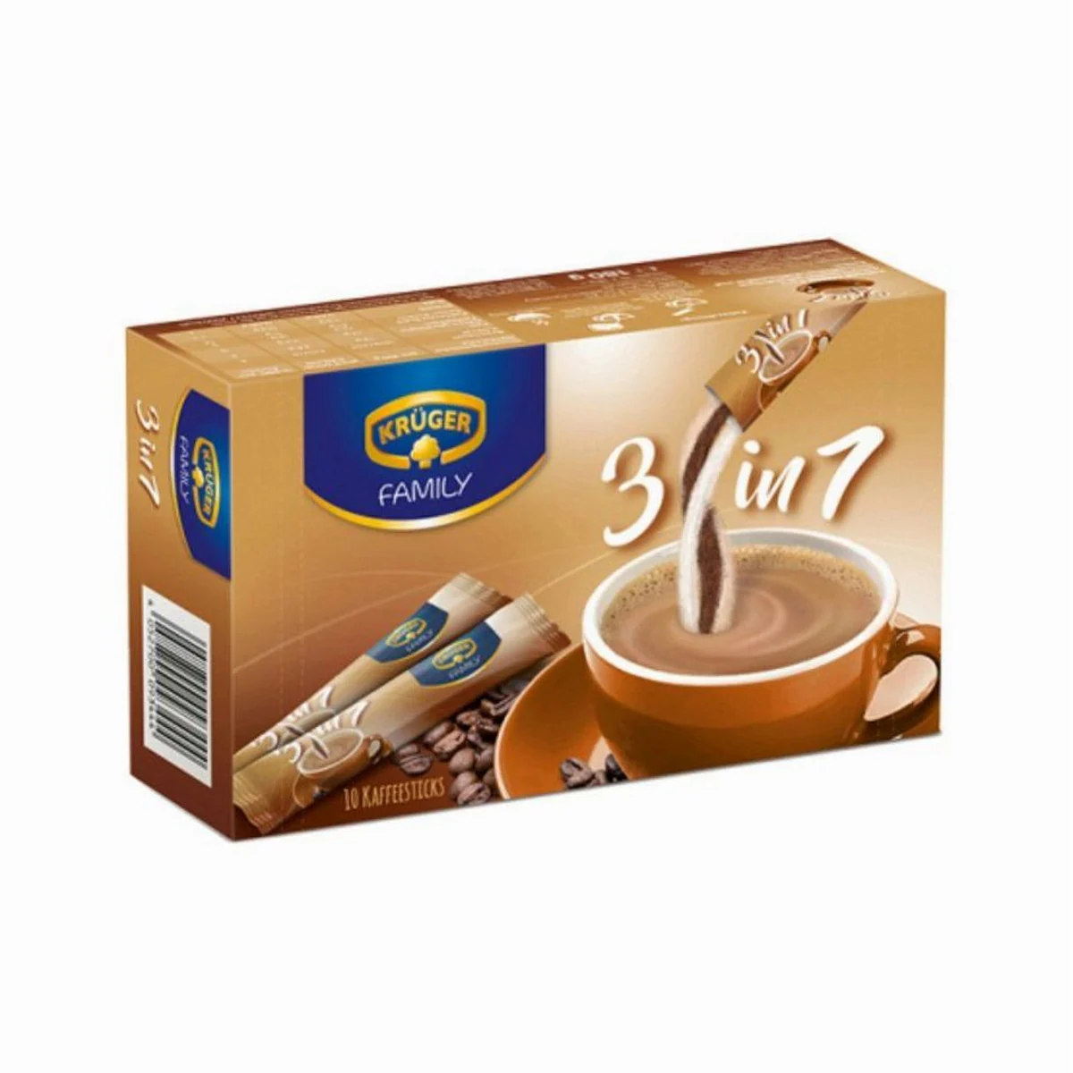Krüger Family 3 in 1, cremiger Cappuccino für unterwegs — einfache Zubereitung, harmonischer Geschmack, praktisches 180g-Paket