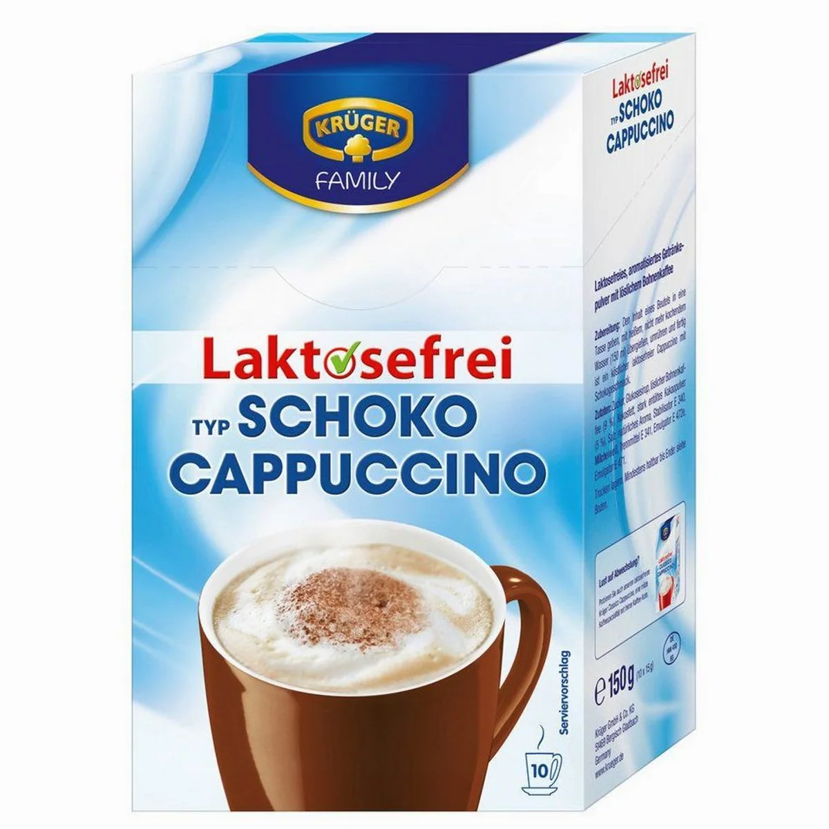 Krüger Cappuccino Schokolade, laktosefrei, 10 Portionen — cremig, schokoladig, belebend