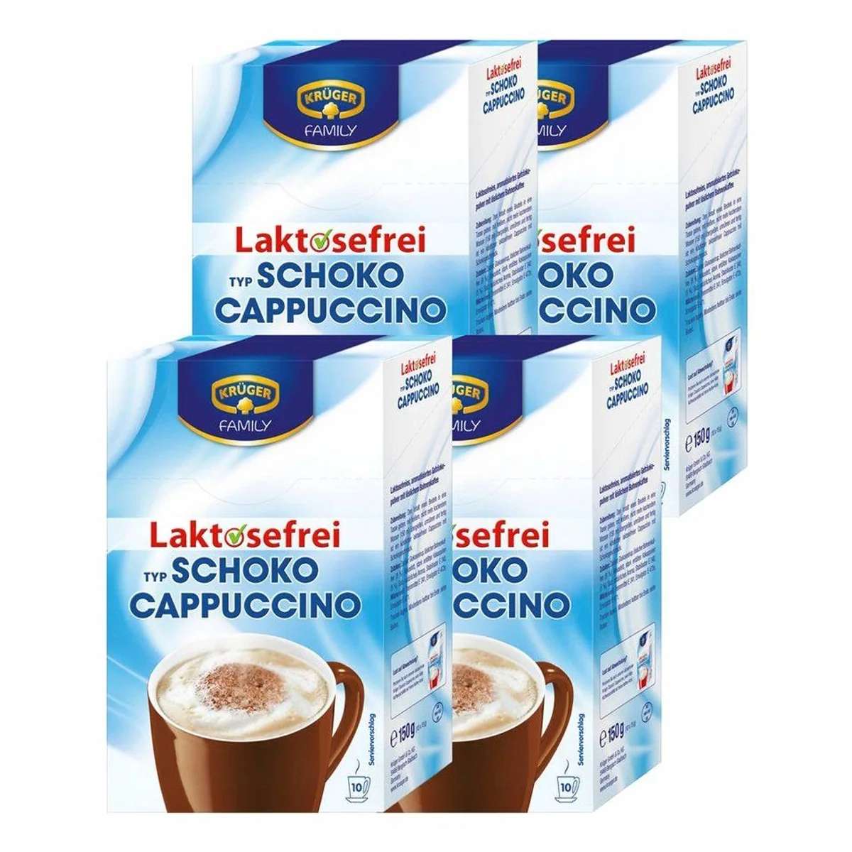Krüger Cappuccino Schoko, cremig, laktosefrei, belebend — 10x15g im 4er Pack