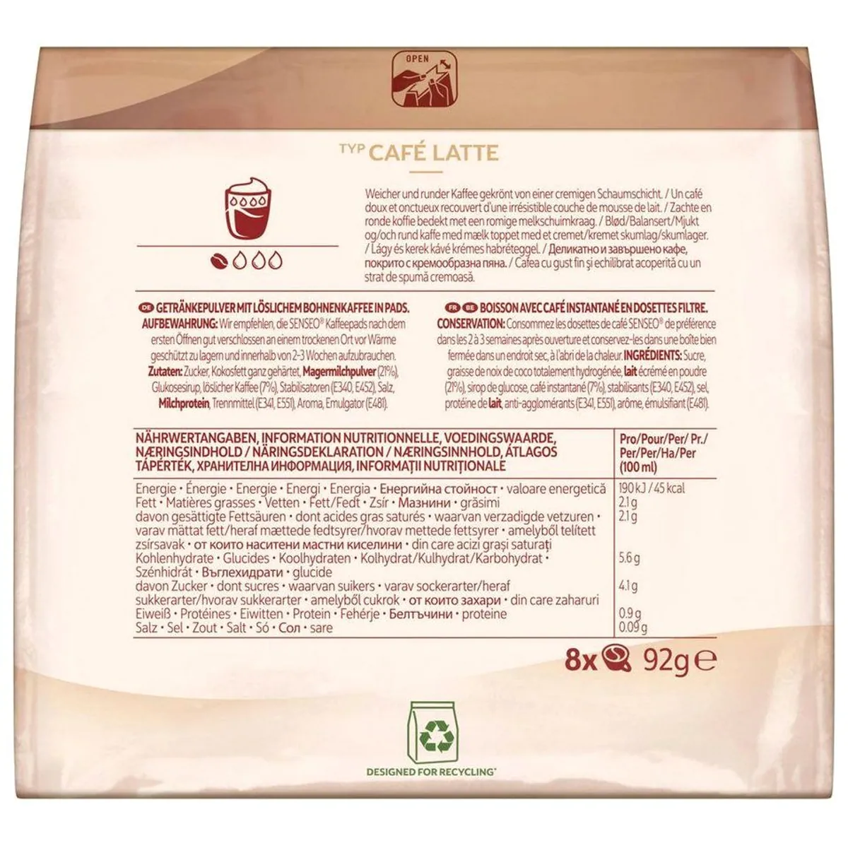 Senseo Typ Café Latte Kaffeepads, milchig und süß — 80 Getränke, 10er Pack 5