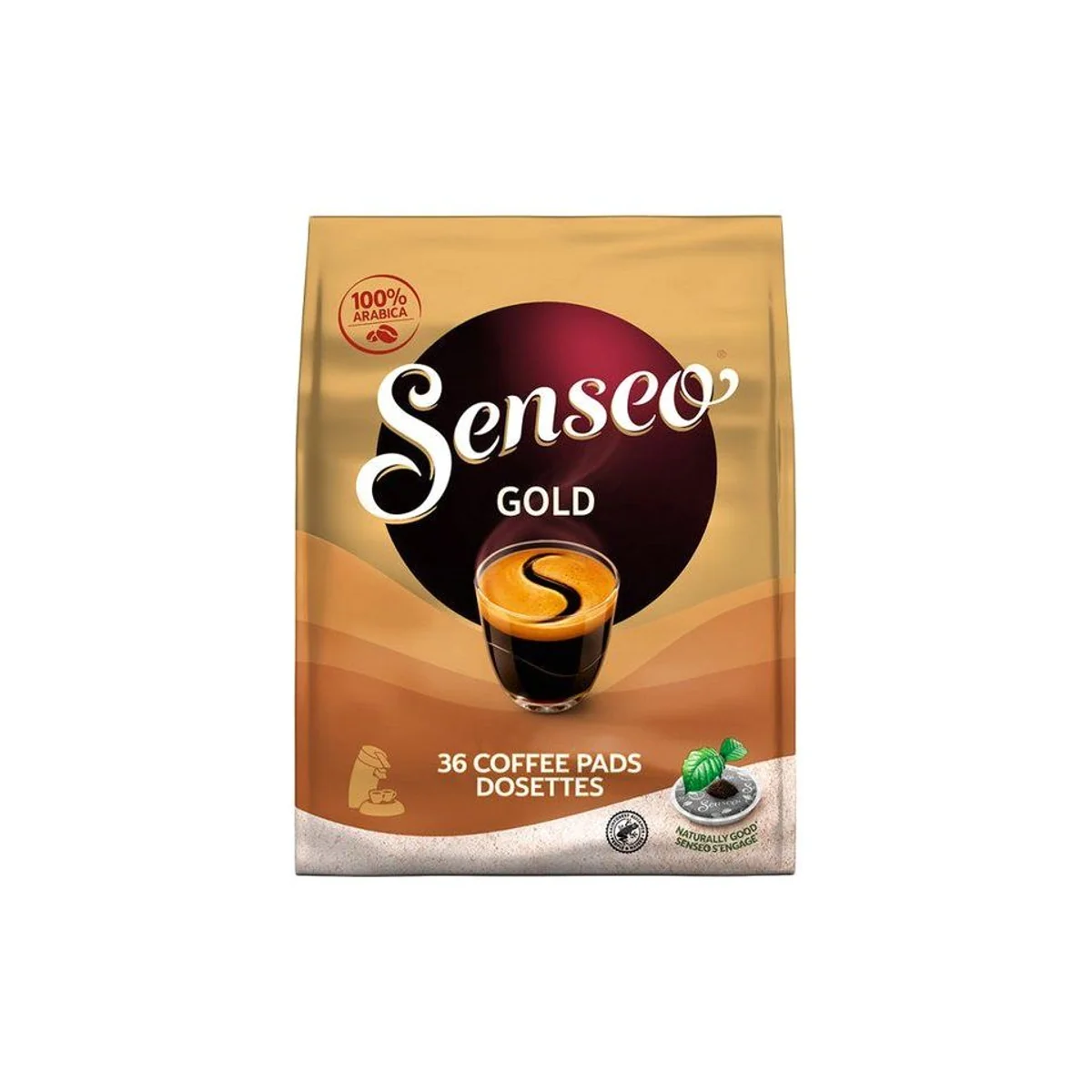 Senseo Gold Kaffee Pads, 100% Arabica, 36 Stück — reichhaltiger Genuss, mittel geröstet, knopfbedienbar