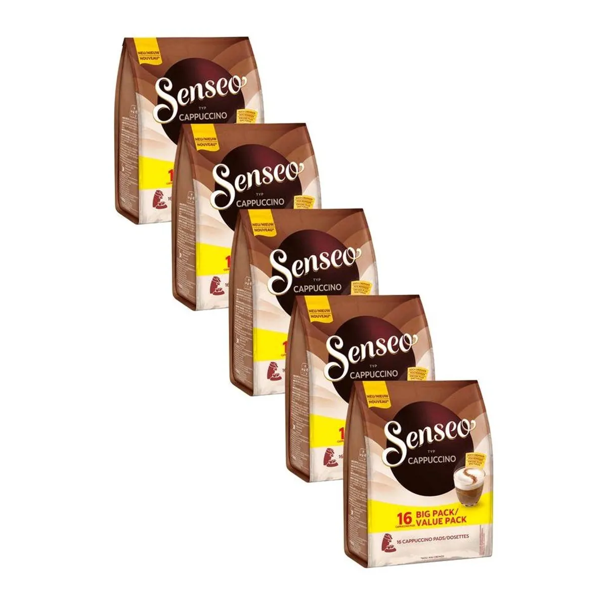 Senseo Typ Cappuccino Kaffeepads, cremiger Genuss in 5er Pack — 80 Getränke