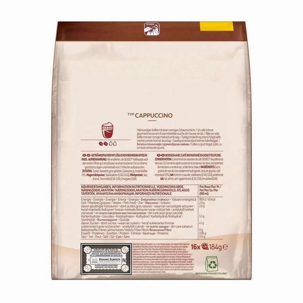 Senseo Typ Cappuccino Kaffeepads, cremiger Genuss in 5er Pack — 80 Getränke 3