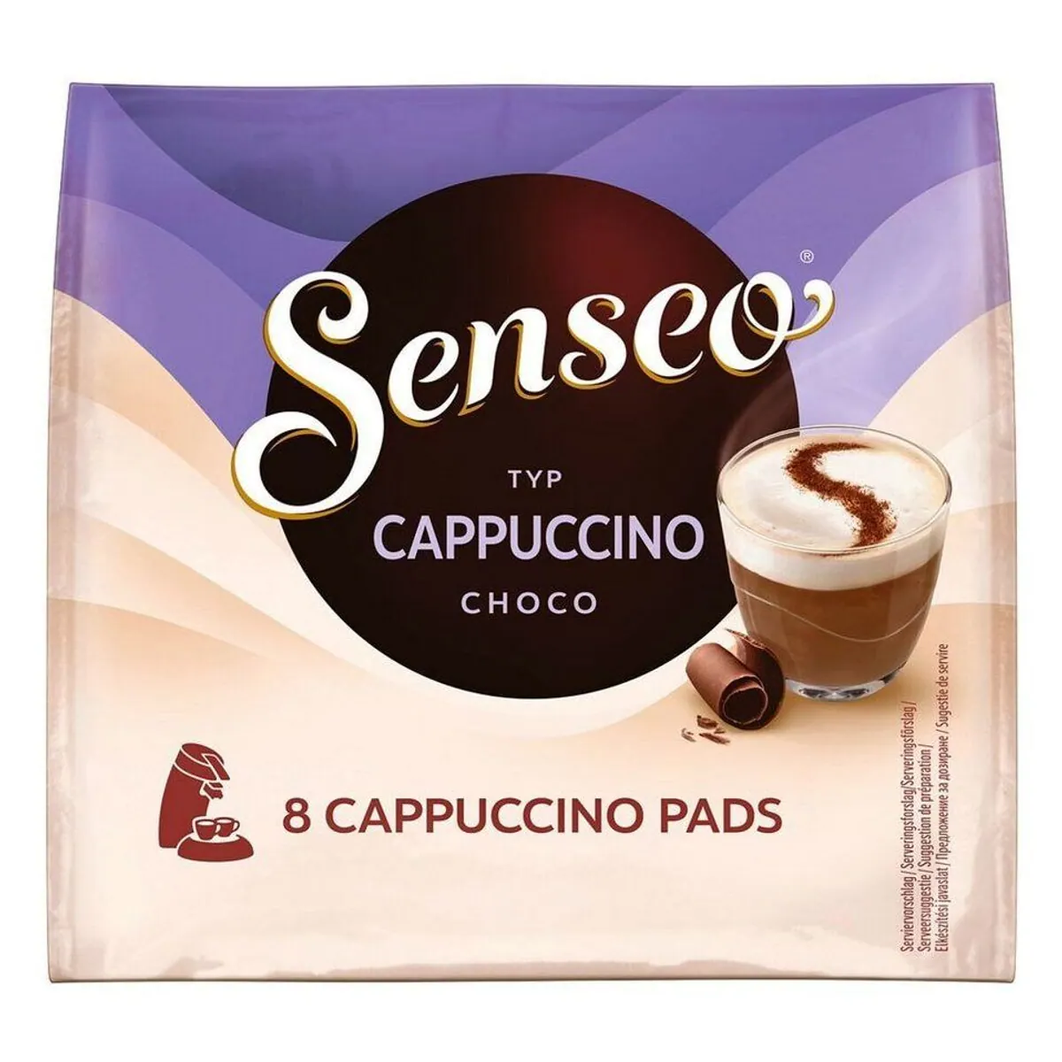 Senseo Cappuccino Schoko Pads, sanfte Schokoladen-Cappuccino-Noten, 8 Stück