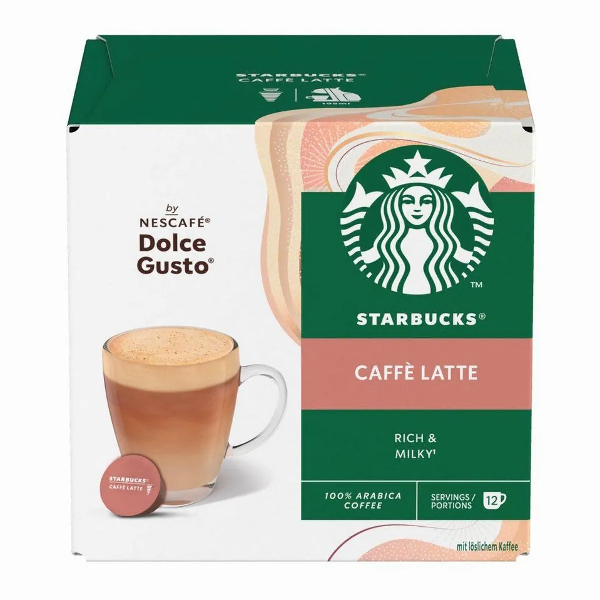 Starbucks Caffè Latte Kapseln, 12 Portionen für Dolce Gusto — vollmundiger Geschmack, 100 % Arabica, einfache Zubereitung